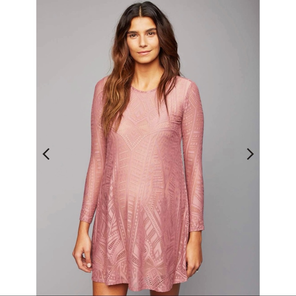 BCBGMaxAzria Dusty Rose Long Sleeve Lace A-Line Dress